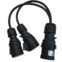 32A Plug - 2 x 16A Sockets. Black 1.5mm H07RNF Splitter - 0.5M